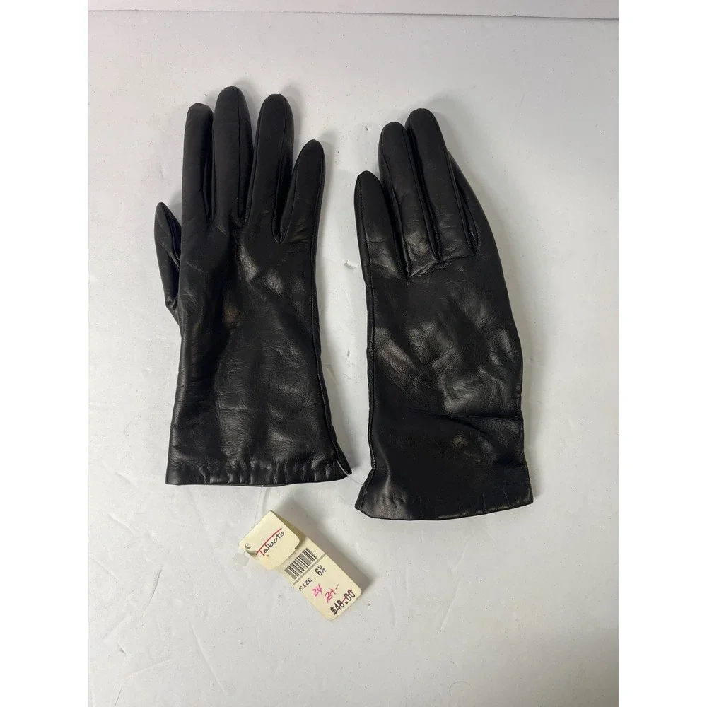 Talbots Women's Black Leather Gloves Size 6 1/2 Lined Warm Winter
